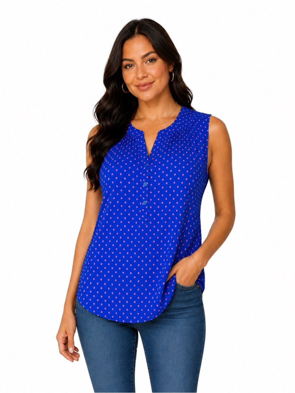 Ryan Wythe Blue Pink Polka Dot Sleeveless Blouse Top Plus Size 5X  Shell Office